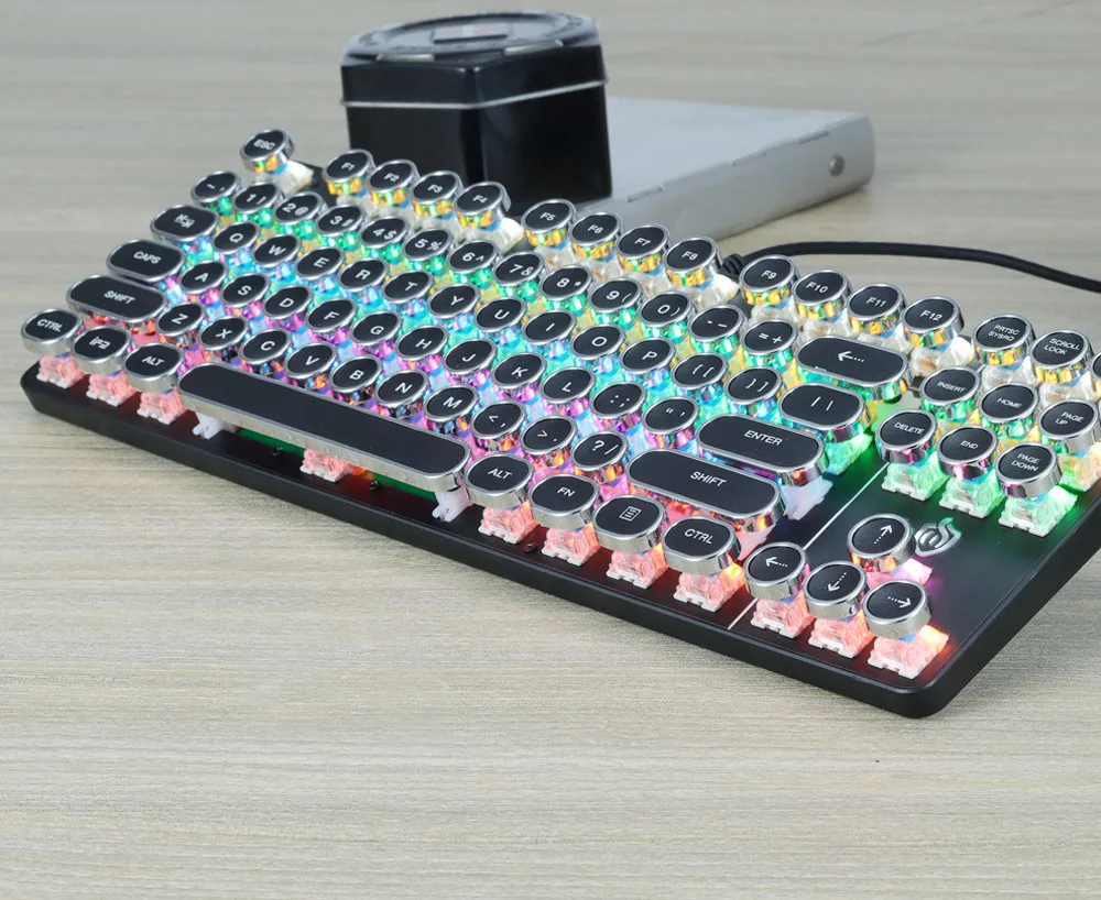 CAPRPIE проводной 87 клавиш панк светодиодный подсветка игровая клавиатура USB механические клавиатуры Металл геймер для ноутбука 90301