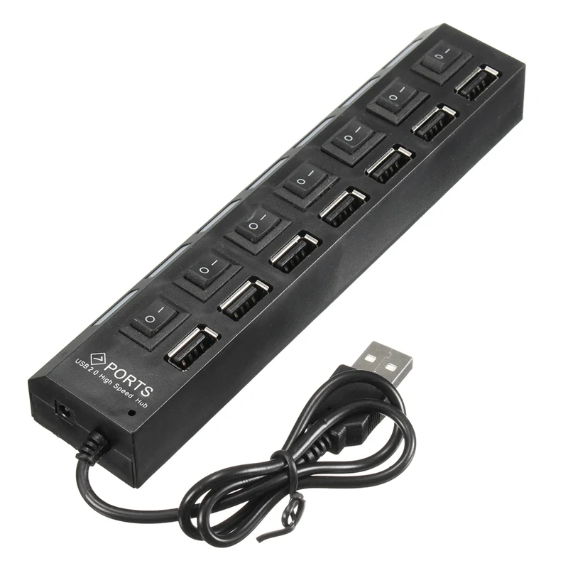 Универсальный usb-концентратор высокой мощности 7 портов высокоскоростной вкл/выкл Кабель-адаптер светодиодный usb-хаб для ПК компьютера ноутбука