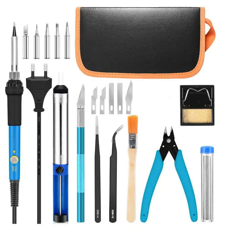 B Upgrade KIT Электрический паяльник с регулируемой температурой, штепсельная вилка европейского стандарта США, 110 В, 220 В, 60 Вт, паяльная станция для сварки, наконечник, инструменты для припоя, пинцет - Цвет: B Upgrade KIT