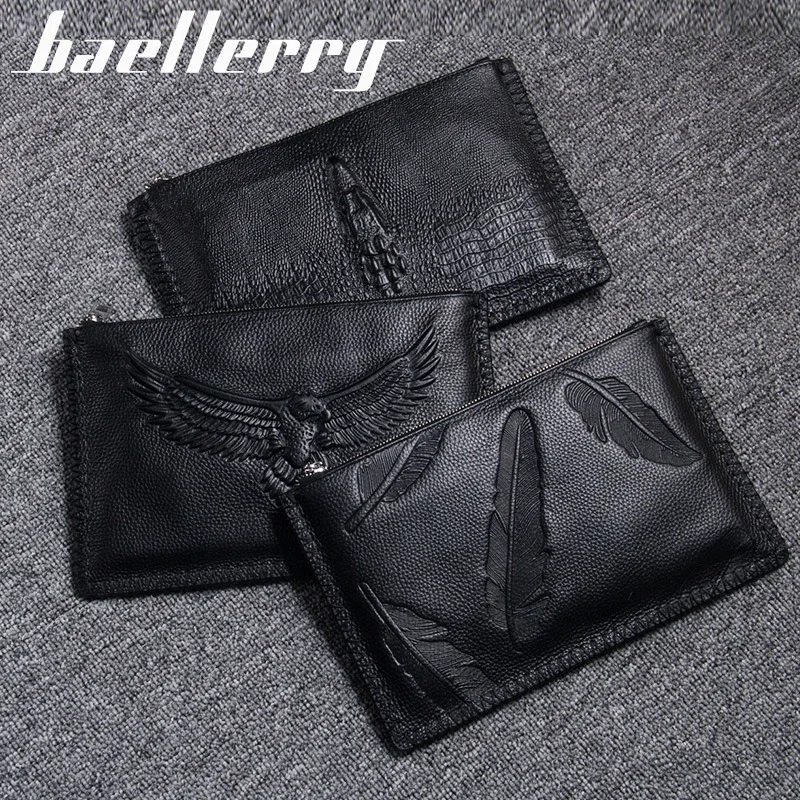Кошелек Baellerry мужской из натуральной воловьей кожи высокого качества на молнии