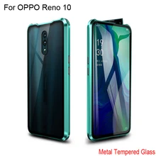 Luxury Magnetic Adsorption Case For OPPO Reno 10 Metal Frame Clear Tempered Glass Cover For OPPO Reno10 Magnetic Flip Cases
