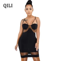 qili spaghetti strap sexy dress black white burgundy hollow out sleeveless dresses party club dress vestidos female