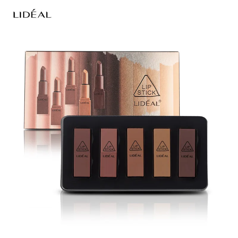 LIDEAL 5pcs/set Mini Long Lasting Lipstick Cocoa Color Lips New Sale 1(SET)5 Colors None-stick Cup Portable Cosmetics |