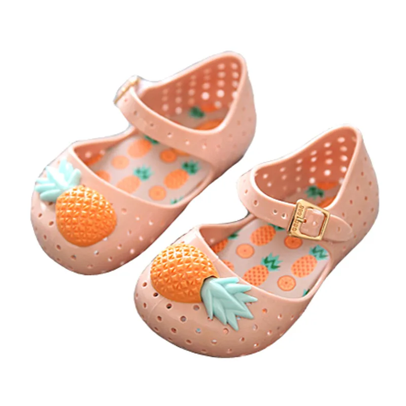 Mini Melissa/Женская обувь; Новинка года; детская обувь с дырками, украшенная фруктами; нескользящая прозрачная обувь; обувь для девочек из ПВХ на резиновой подошве