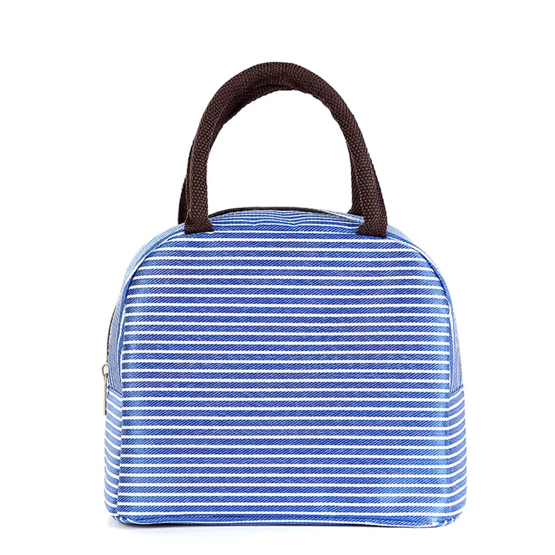 Blue Striped Полосатый узор Алюминий фольга изоляции сумки холодильник большой ёмкость дети Вне еда фрукты сумка-холодильник для напитков - Цвет: Blue Striped