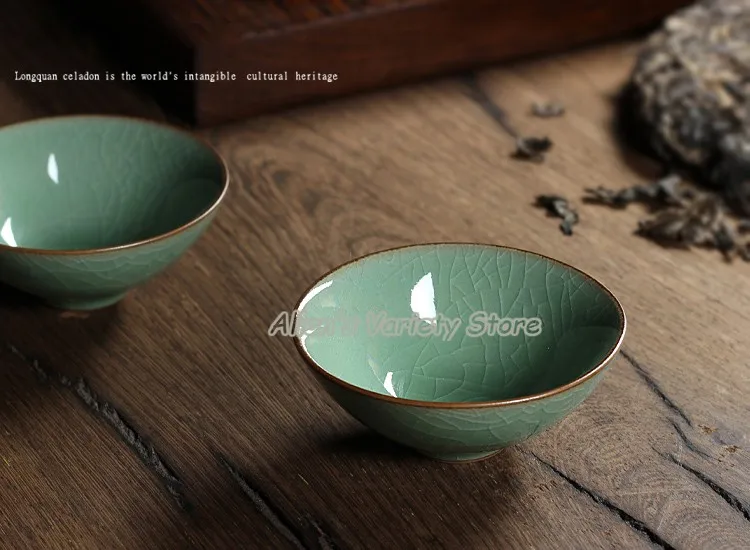 2 шт. 65 мл фарфоровая чашка Китайский Longquan Celadon чайные чашки чаша Китай Celadon Crackle чайная чашка чашки Золотая Рыба чайный набор наборы