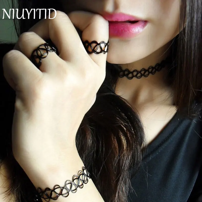 NIUYITID классический Чокер тату из эластичного материала ожерелье Дешевые Высокое