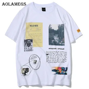 Aolamegs Мужская футболка с принтом, Мужская футболка с круглым вырезом, Повседневная Уличная футболка в стиле хип-хоп, летняя уличная одежда