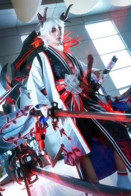 Игра Onmyoji Onikiri Пробуждение косплей кимоно Хэллоуин Карнавальный Наряд полный набор парик обувь Рог Косплей Костюм