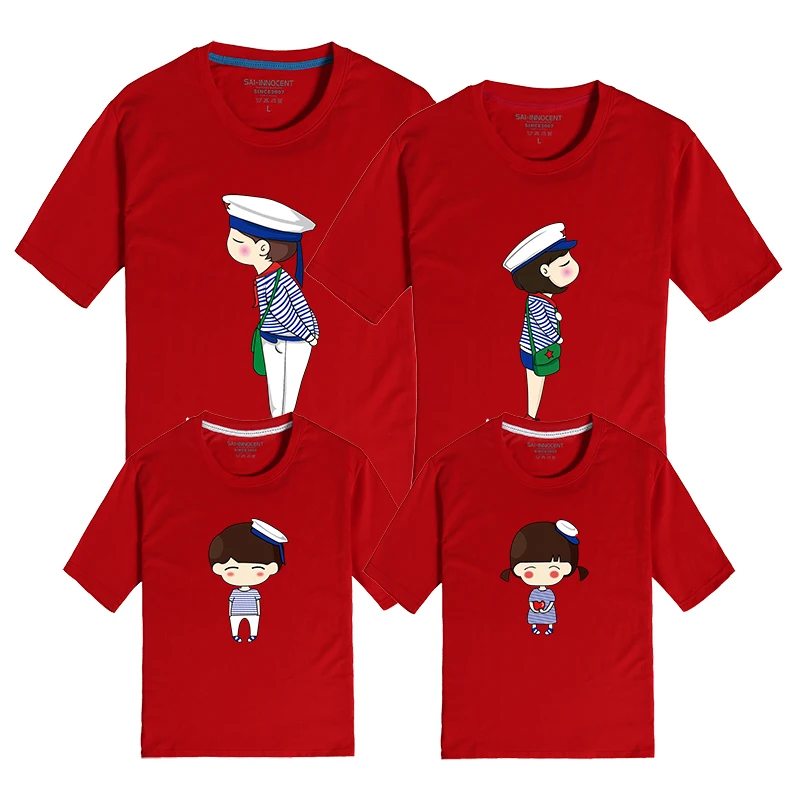 AD/1 предмет Темно Синяя Униформа одинаковые хлопковые футболки для семьи одежда