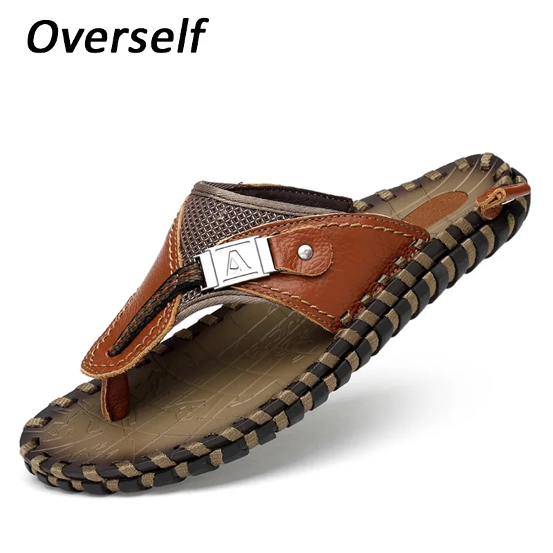 Сандалии мужские ручной работы натуральная кожа пляжные шлепанцы летняя модная