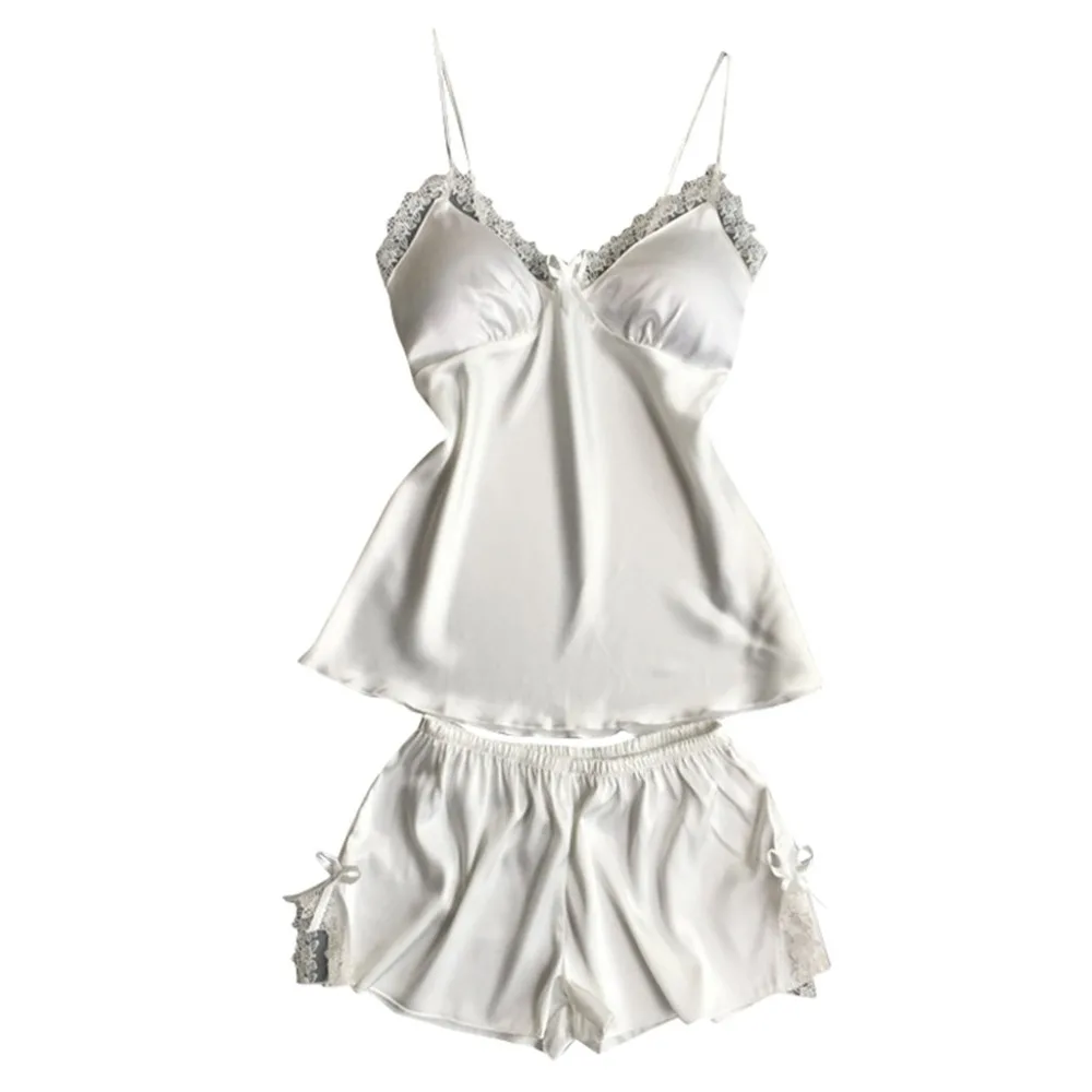 Сексуальное женское белье для женщин атласные шелковые пижамы летние Спагетти