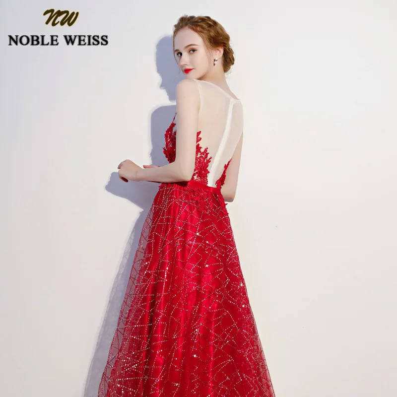 Благородные WEISS красные платья для выпускного 2019 Тюль блестками vestido de festa милые О