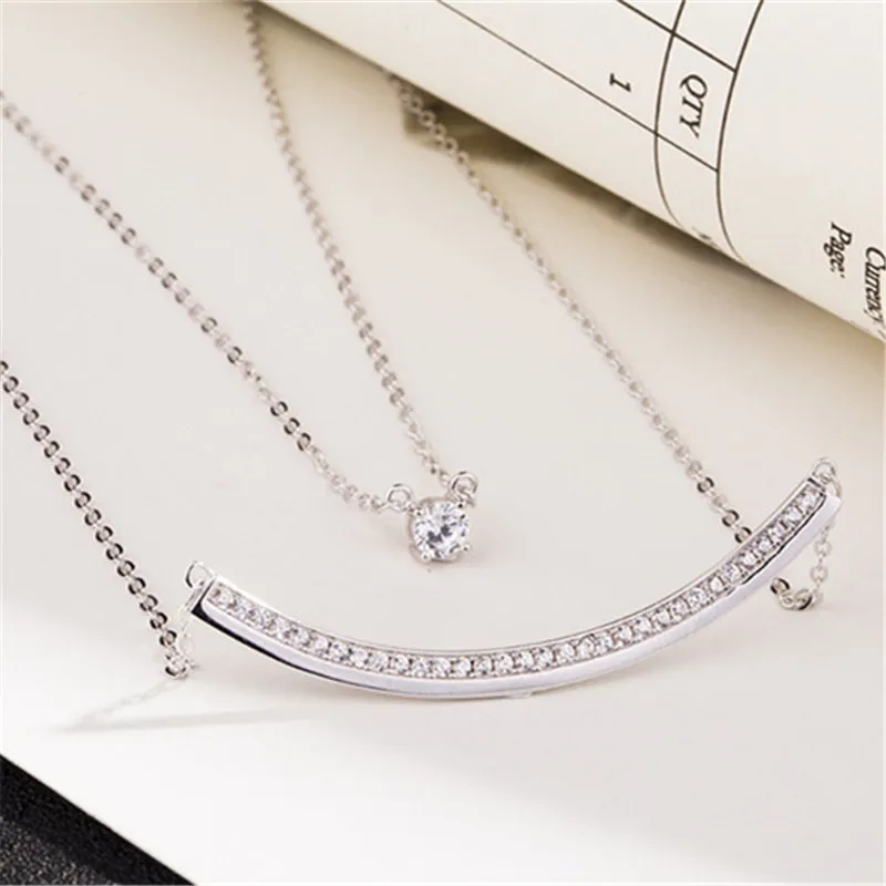 newest smile charm CZ stone pave jewelry layered personalized necklace silver 925 necklaces pendant as women accessories | Украшения и