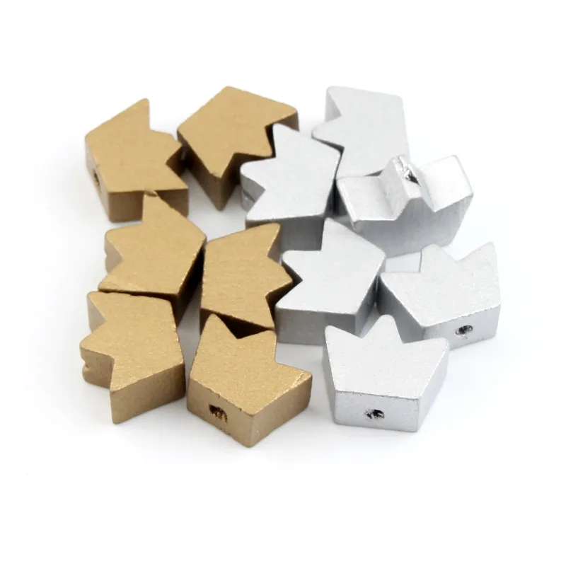 Бусины деревянные смешанные золотистые/серебристые 17 х12 мм короны для