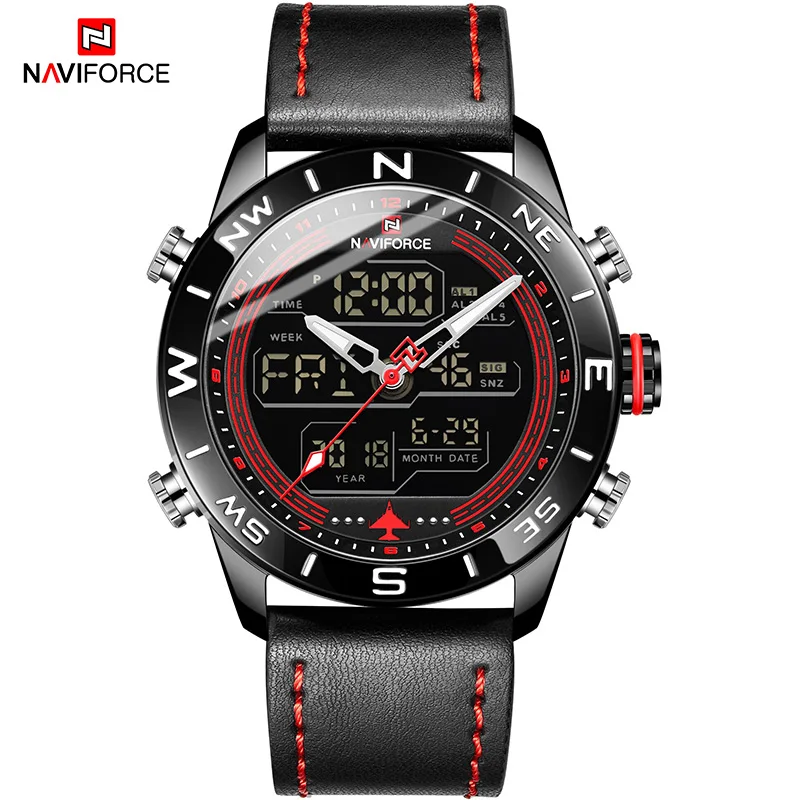 BRB Роскошные Брендовые мужские NAVIFORCE 9144 золотые армейские военные часы светодиодные цифровые кожаные спортивные часы кварцевые мужские часы - Цвет: BRB