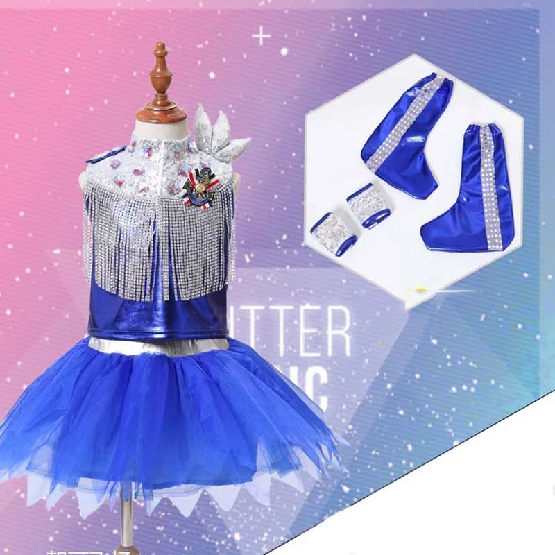 Детский костюм в стиле хип хоп с серебряными кисточками и бахромой Костюм для