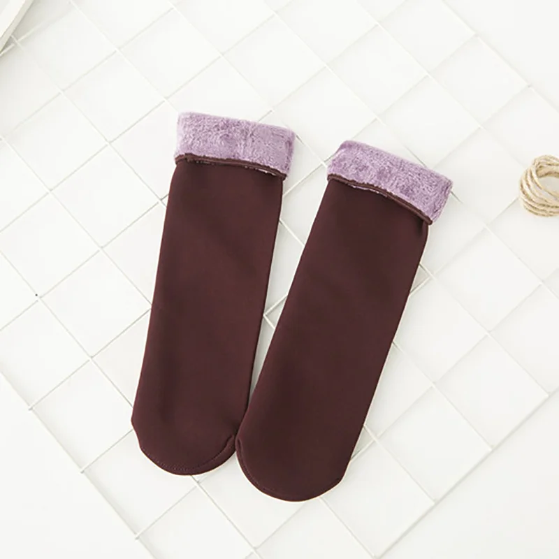 Wine red Женские носки плюс бархат утолщение осень зима снег носки повседневные домашние теплые носки-тапочки женские можно носить носки с начесом L109 - Цвет: Wine red