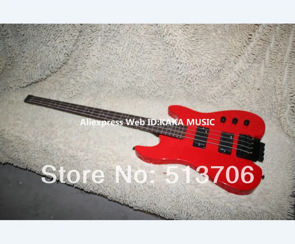 4 Strings пользовательских обезглавленный бас-гитара без головы красный Цвет Высокое качество