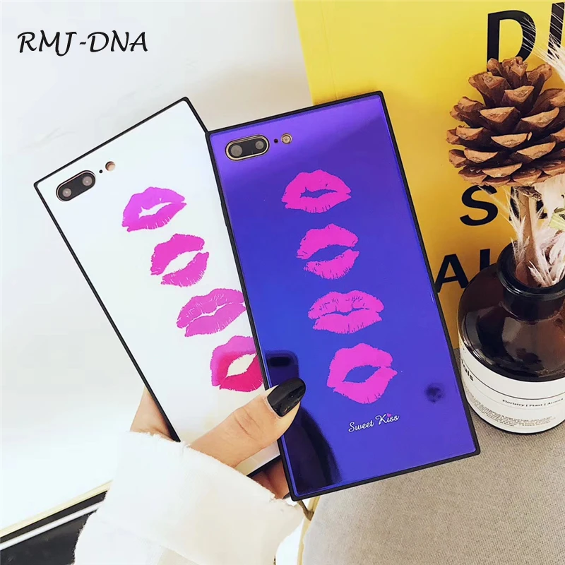 RMJ-DNA Закаленное Стекло Телефон Случае Для iPhone Х Чехол Мода Sexy Красные губы blu-ray 8