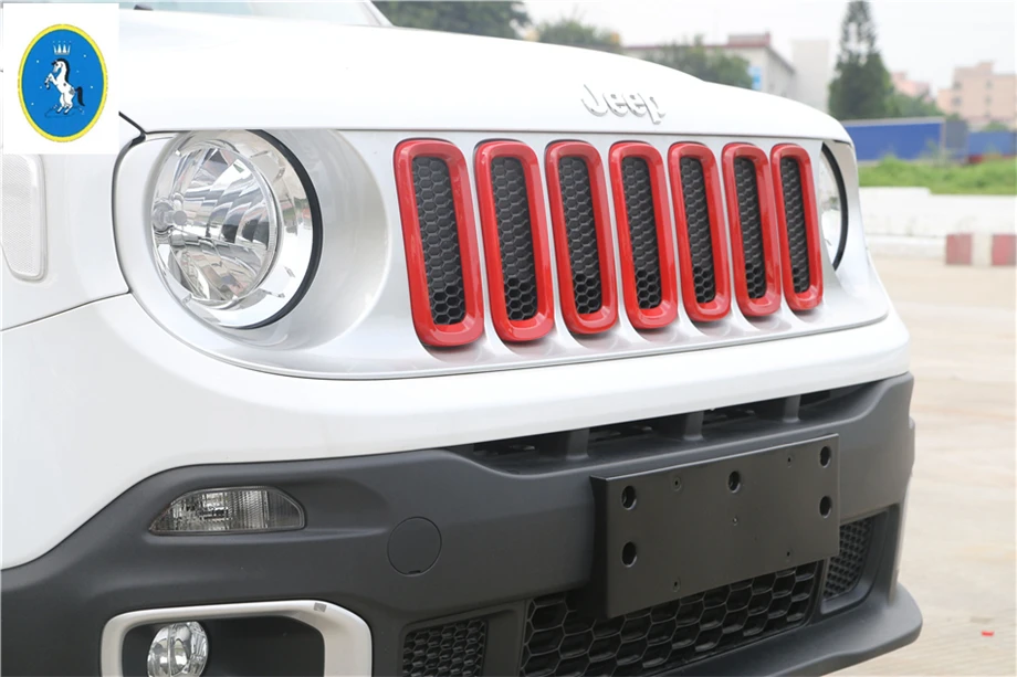 

Yimaautotrims Auto Accessory Front Head Mesh Grille Cover Front Grille Ring Trim 7 Pcs ABS Fit For Jeep Renegade 2015 - 2018