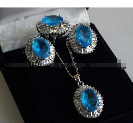 

Blue Zircon Link pendant necklace /earrings /ring set