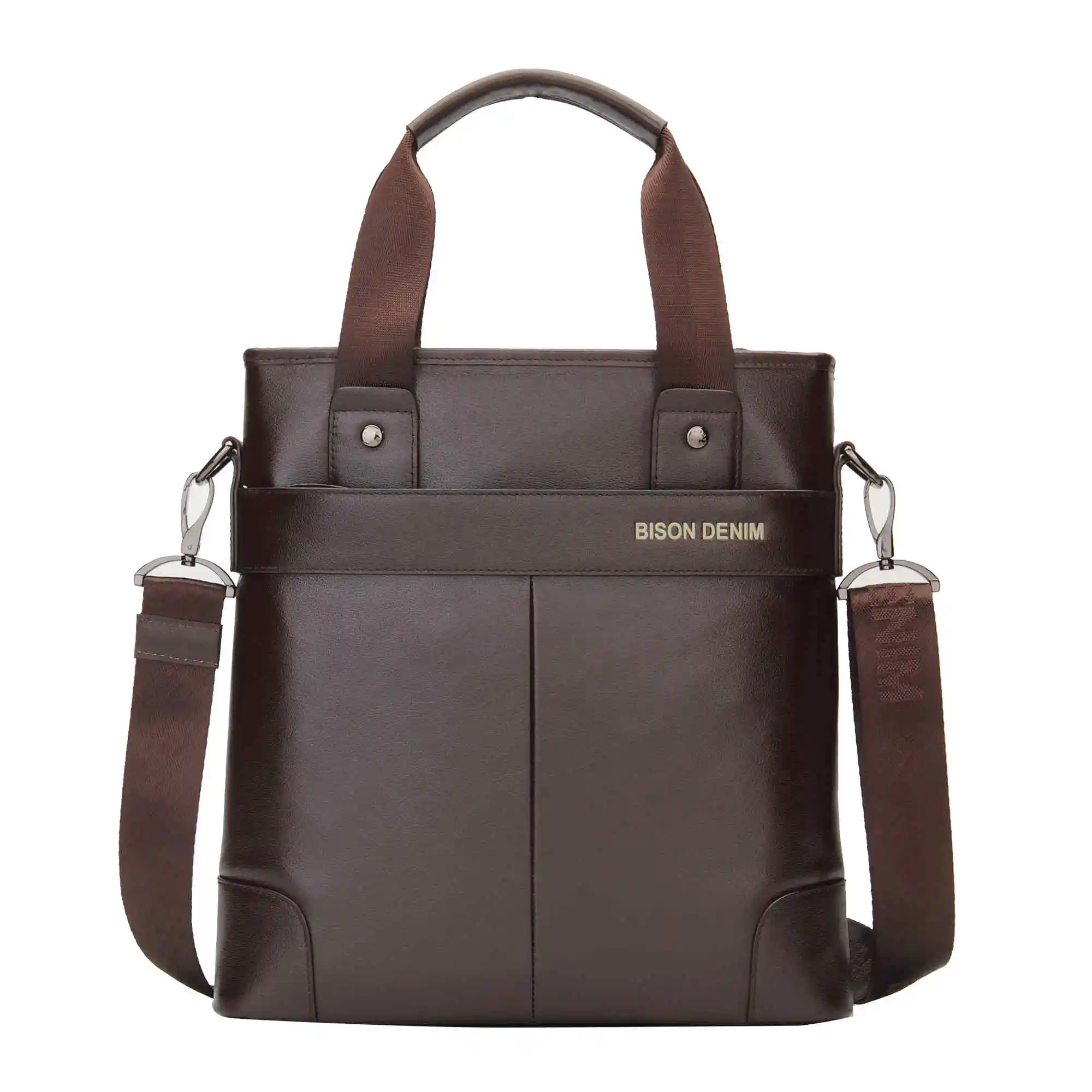 Coffee BISON DENIM сумка из натуральной кожи мужская деловая сумка через плечо iPad коровья кожа сумка через плечо мужские сумки N2202 - Цвет: Coffee
