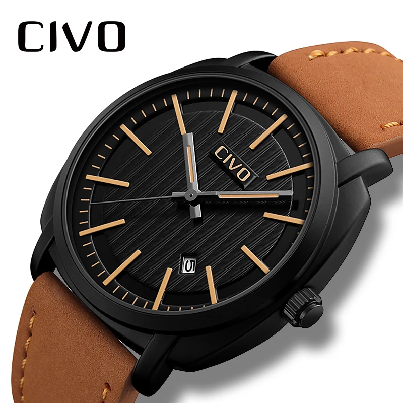CIVO спортивные мужские часы 2019 из натуральной кожи кварцевые наручные