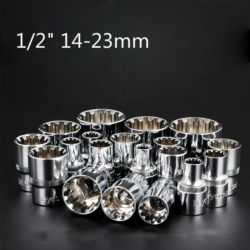 10 Pcs 1/2" 14-23mm Universal 12 Tooth Socket Wrench Head Inner Hexagon Spanner Allen Head Auto Repair Tools