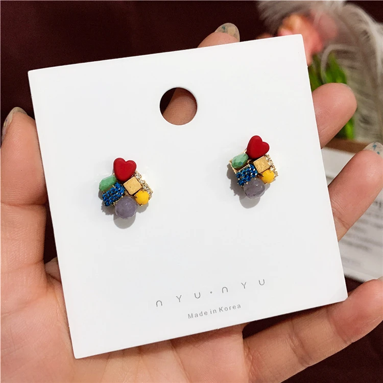 Женские серьги-гвоздики с цветными кристаллами элегантные вечерние серьги в