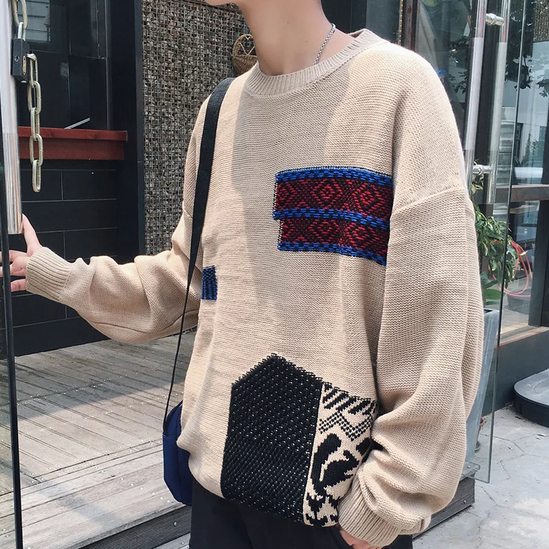 Мужские свитера 2018 свободные пуловеры с круглым вырезом длинным рукавом