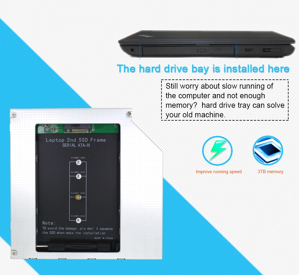 TISHRIC алюминиевый NGFF M.2 M2 2nd HDD Caddy 9,5 мм SATA 3 Optibay жесткий диск корпус адаптер DVD HDD 2,5 SSD чехол для ноутбука