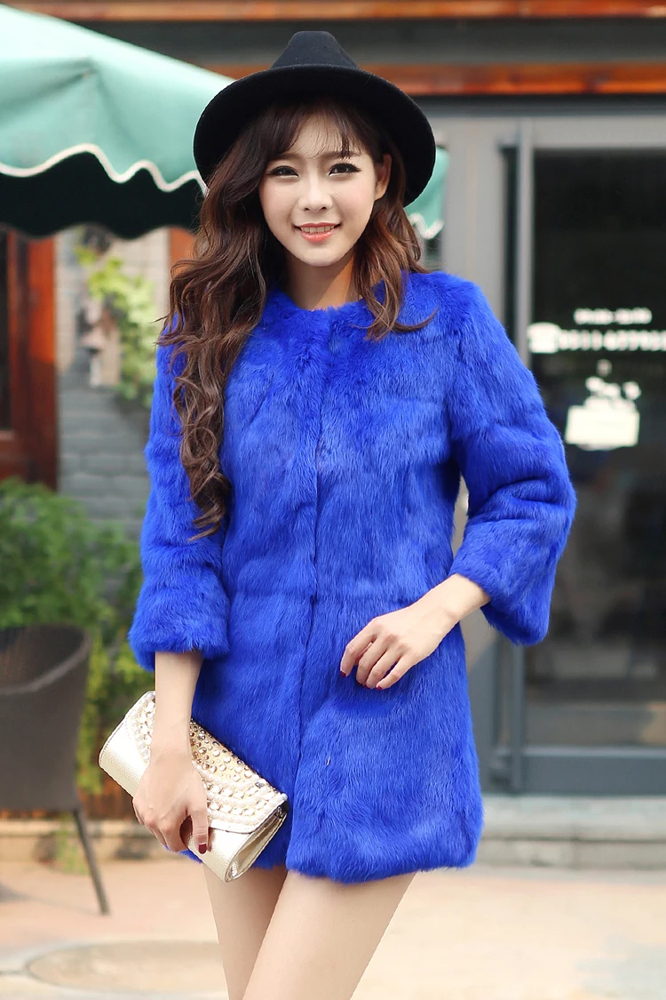 Настоящий мех Новинка 2016 года меховое пальто с длинными рукавами. Корейское