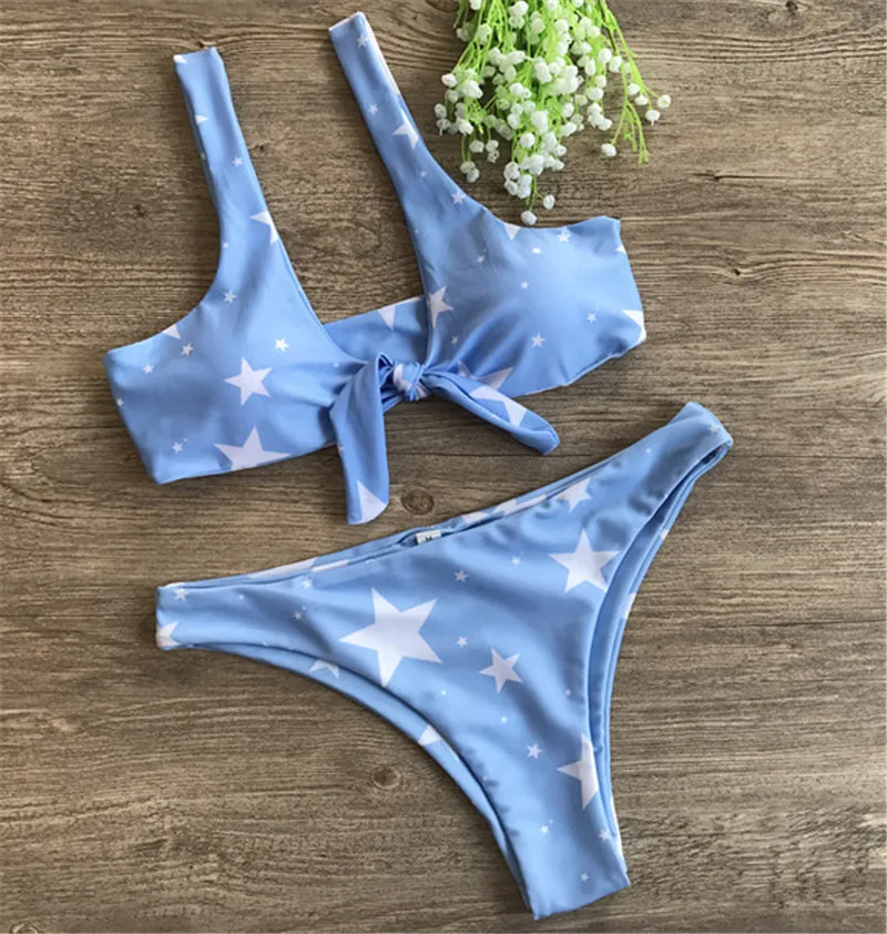 2018 Newest Beach Women Bikini Blue Bikinis Set Push Up Swimwear Swim Sexy Bathing Suit Star Print Lovely Bathers Swimsuit|swimsuit swimsuit|swimsuit