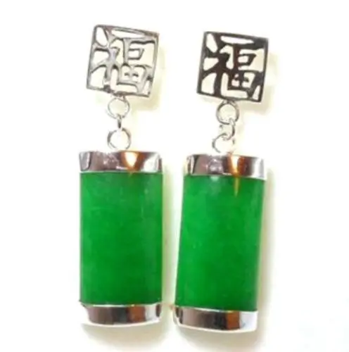 

NEW Ladies Natural Green jade Fortune Stud Lucky Dangle Earrings