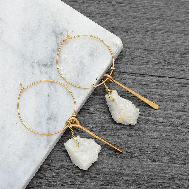 JINSE женские модные геометрические большие серьги с натуральным камнем подвеской