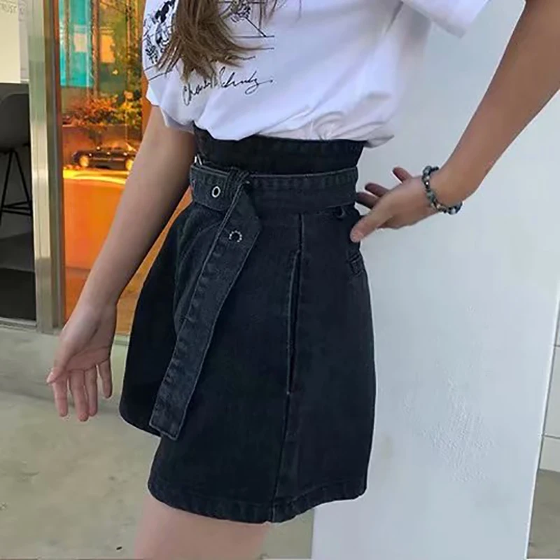 Шорты женские джинсовые в винтажном стиле пикантные ботинки мини пояс из денима