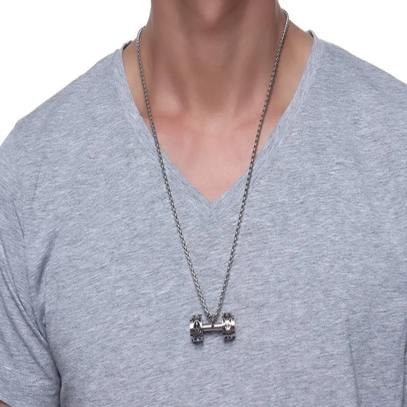 

New products listed fitness talent dumbbell pendant stainless steel gold barbell pendant