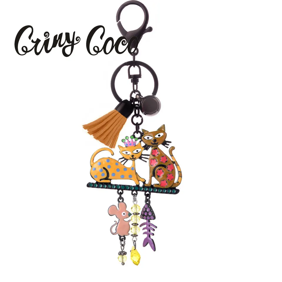 Брелок для пар мужчин и женщин эмалированный брелок с кошачьими рыбками костями