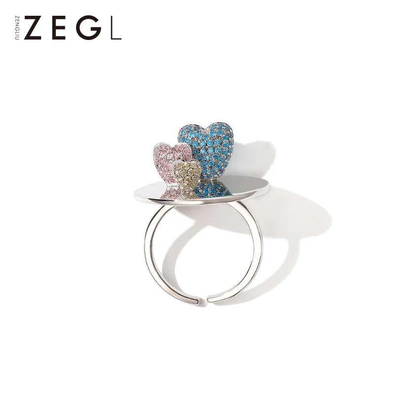 ZEGL дизайнерское преувеличенное кольцо для девушек с сердечками женщин