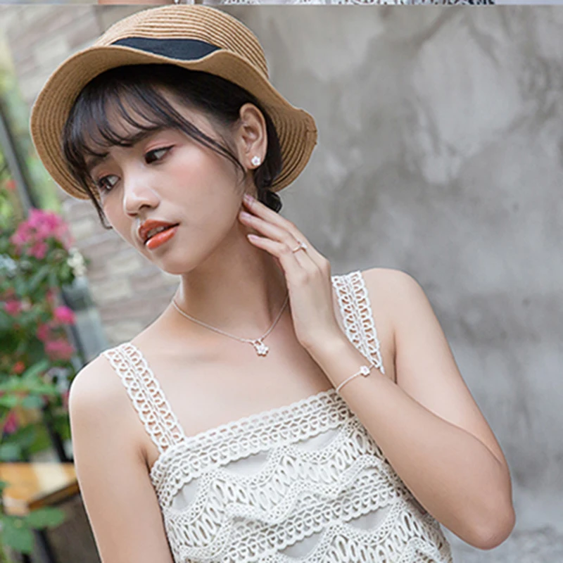 Набор ювелирных изделий из стерлингового серебра 925 пробы с цветами женские