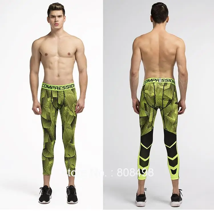 Мужские компрессионные штаны 3/4 джоггеры колготки фитнес брюки обтягивающие