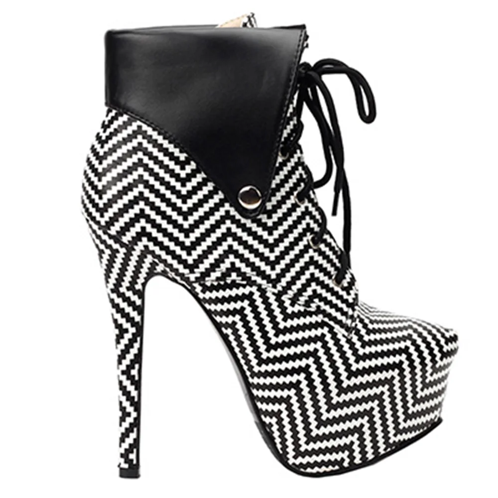LF80832 готические ботильоны на шнуровке в черный и бежевый горошек|boots stiletto|lace