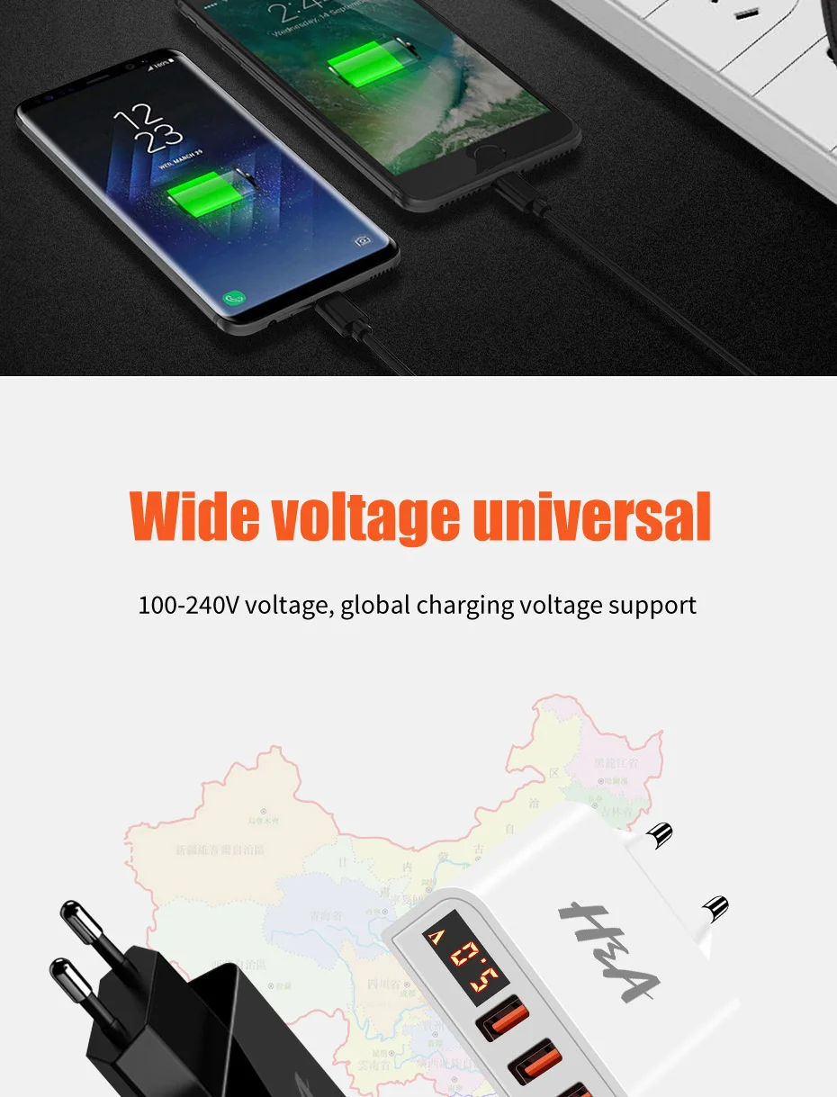 H& A Универсальный 3/4 порт USB зарядное устройство светодиодный дисплей ЕС вилка зарядное устройство для iPhone X XS для samsung S9 S8 зарядное устройство для мобильного телефона