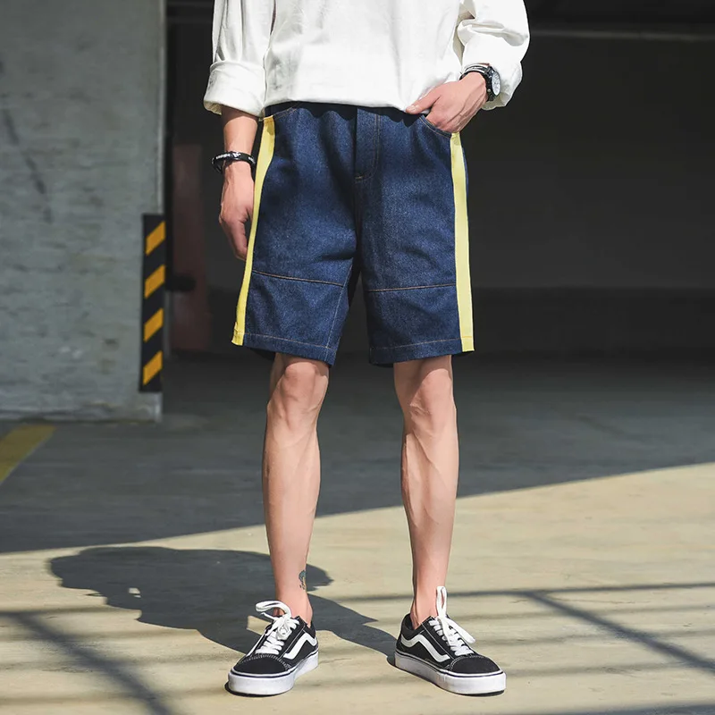 Повседневные мешковатые мужские панк джинсовые шорты Прямая боковая полоса