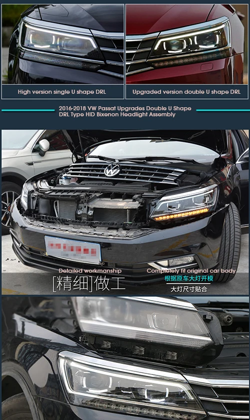 1 комплект HID Hi/Lo балки биксеноновые фары в сборе с светодиодный DRLs для Volkswagen VW Passat '+ автомобиль, Plug& Play