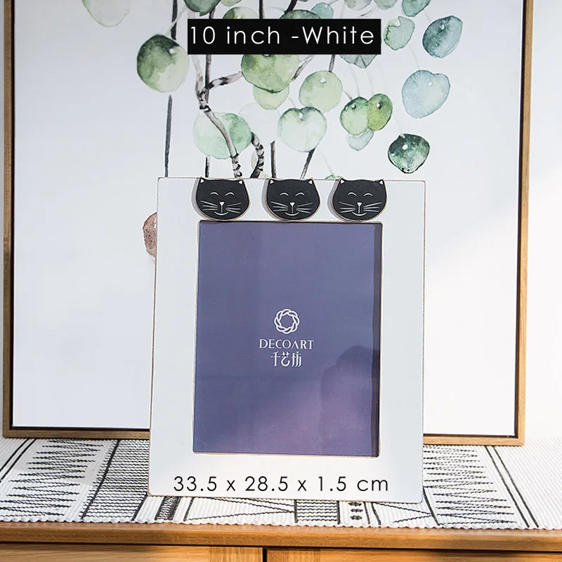 White-10 inch Ретро деревянная фоторамка домашний декорд в деревенском стиле фоторамки античный кот дизайн спальня украшения белый и черный 7 дюймов большой размер - Цвет: White-10 inch