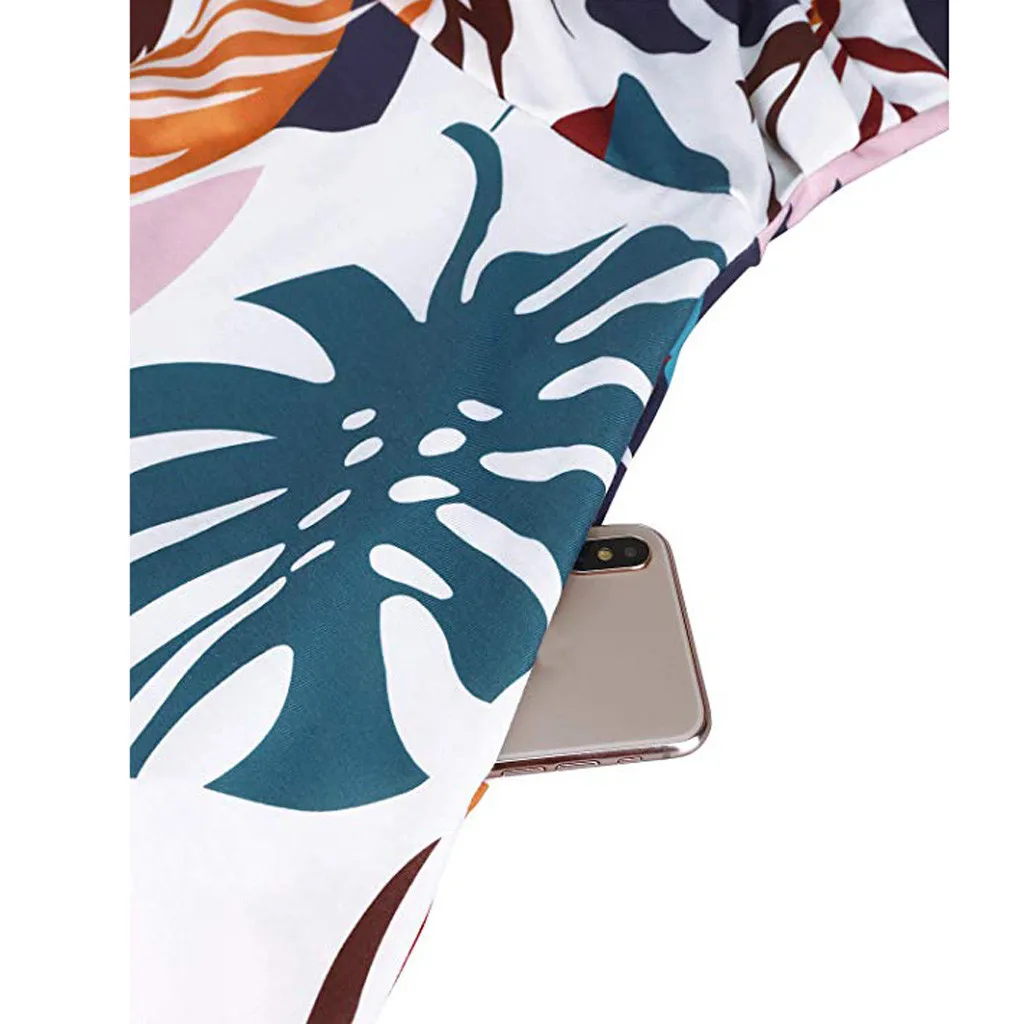 Женское платье трапециевидной формы Boho с v-образным вырезом и коротким рукавом