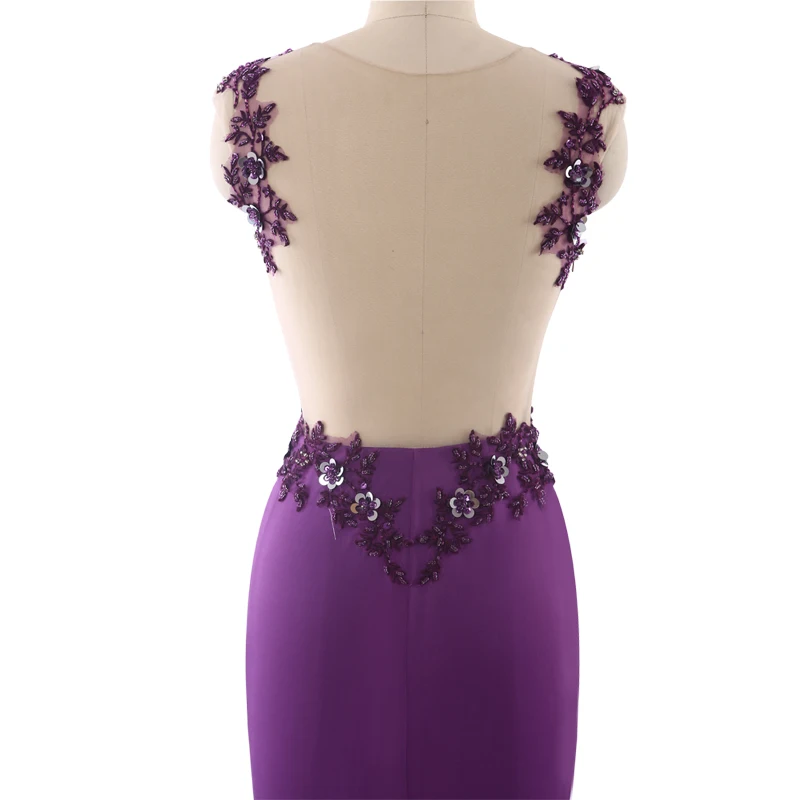 

Sexy High Slit Mermaid Long Evening Dress 2021 Floor Length Back See Through Robe De Soiree Scoop Purple Vestido De Festa