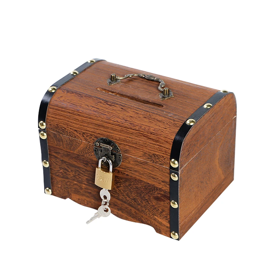 Wood Coin Save Kids Money Box Lock Vintage Safe Wooden Piggy Bank Children Locked Sparschwein Cash For Saving M5B010 | Дом и сад